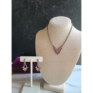 Pink And Clear Rhinestone Parure Jewelry Set Vintage